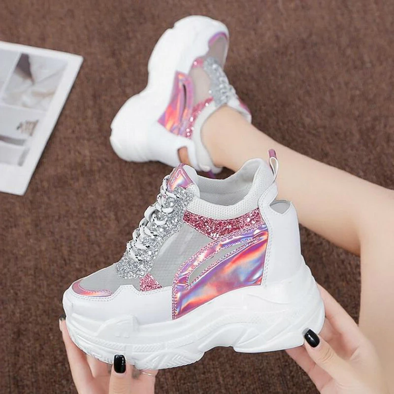 

WGZNYN Summer Female Thick Bottom Sneakers Mixed Colors Round Toe Platform Shoes Woman Flats Casual Shoes Ladies High Heels W06
