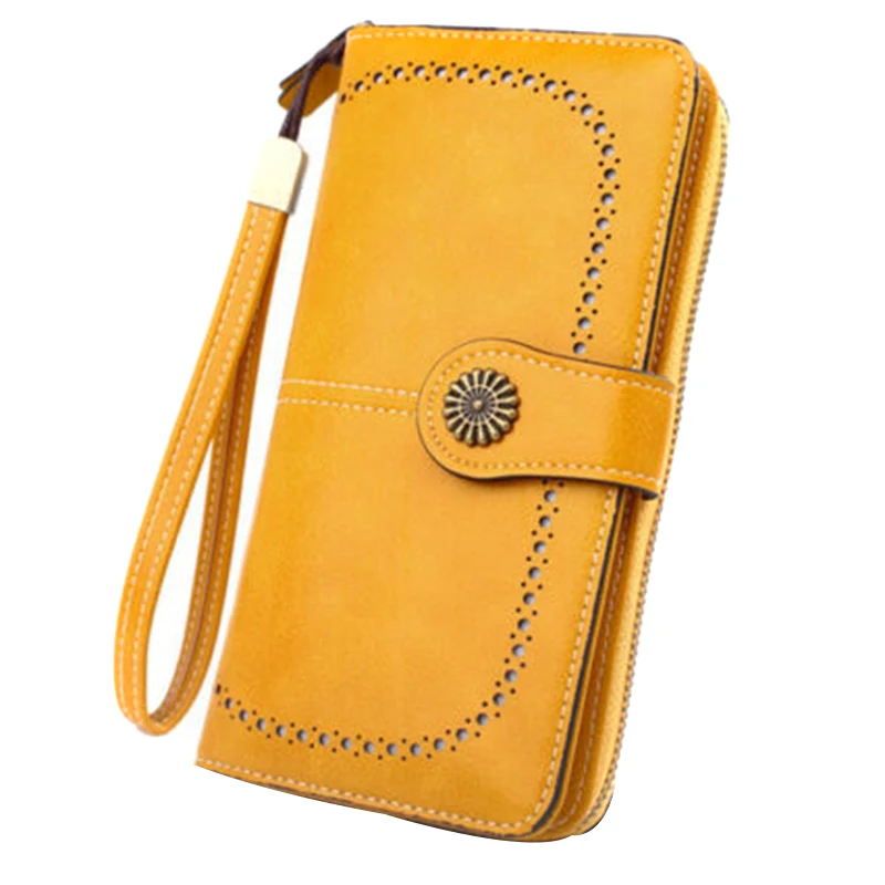 Fashion casual Women Leather Long Wallet Zipper Multifunction Large Capacity Purse multi-function card bag Female Money Clip - Цвет: Цвет: желтый