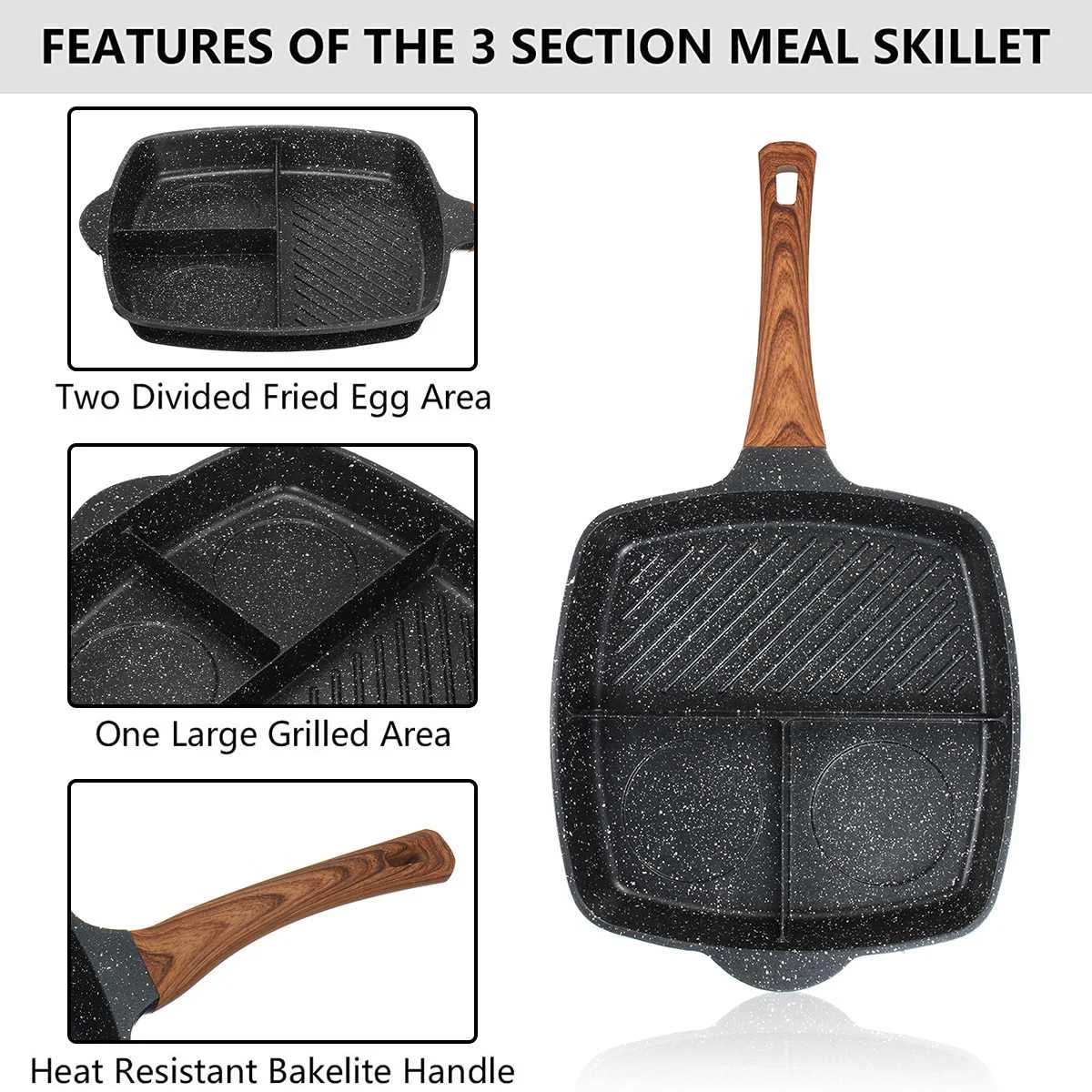 3 in 1 Divided Portion Frying Pan