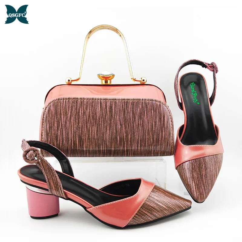 

2020 INS Crazy Italian Design Nigerian Women Shoes and Bag Set African Designer Best Match Ladies Shoes and Bag in Pink color