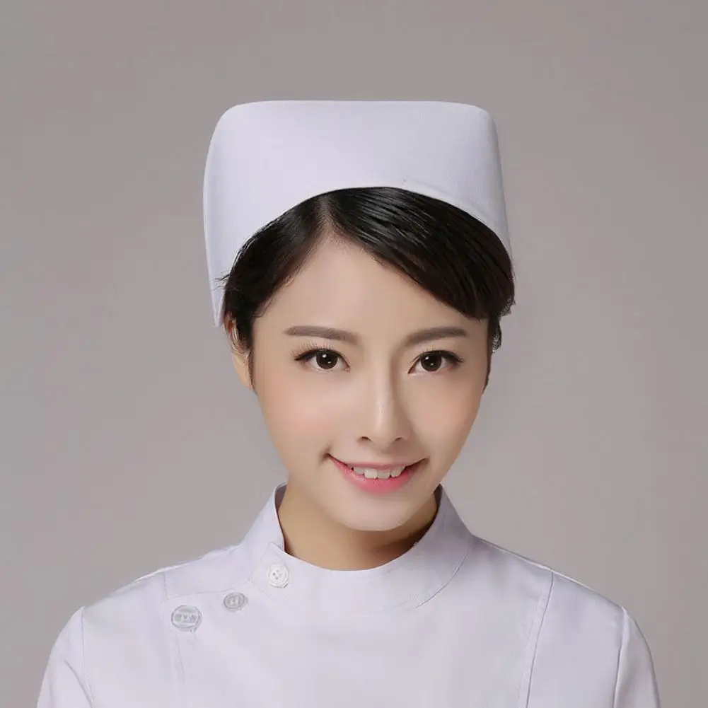 Hospital Women Solid Color Nurse Uniform Hat Back Button Cosplay Costume Cap Cle 