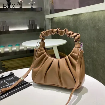 

[BXX] PU Leather Crossbody Pleated Bags For Women 2020 Autumn Fashion Shoulder Handbags Female Travel Lady Cross Body Bag HO167