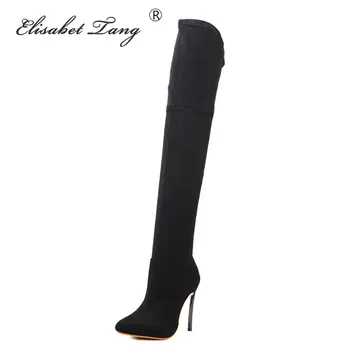 

Elisabet Tang Thigh High Long Boots Sexy High Heels Stilettos Pumps Booties Large Size Autumn Long Boots Black High Heeled Boots