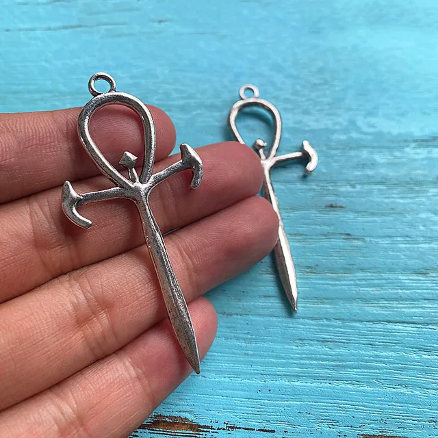 4pcs Charms Cross Forked 63x29mm Antique Silver Color Plated Pendants Making DIY Handmade Tibetan Silver Color Jewelry Silver
