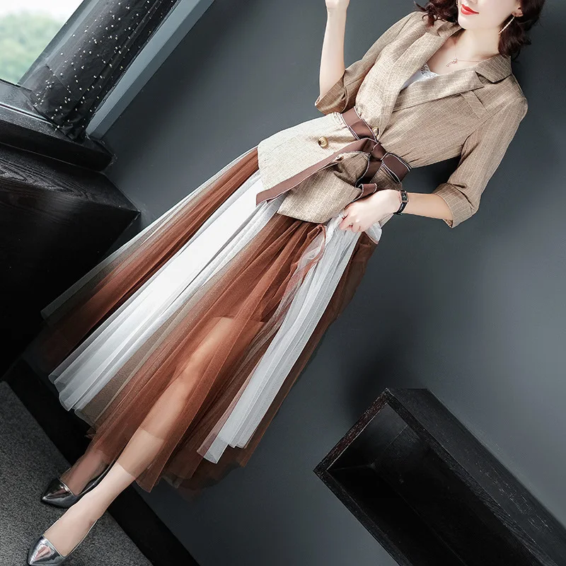 

Womens Two Piece Sets Elegant Suit Tops Mesh Skirts 2 Piece Outfits Matching Sets Costume Spring Summer Clothes LWL1706