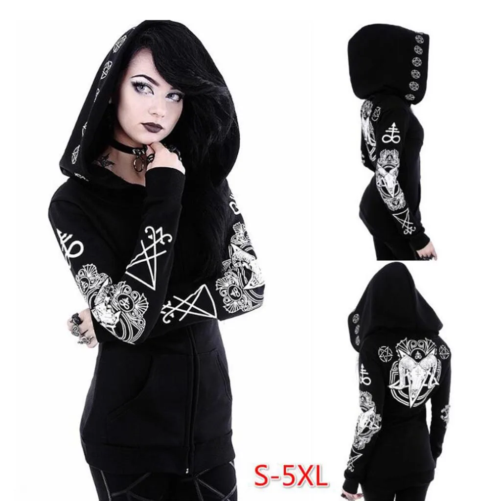 

JAYCOSIN Women Hoodies Punk Gothic Sweatshirt Women Clothes Long Sleeve Streetwear Goth Hoodie Oversized Jacket Coat 19July31