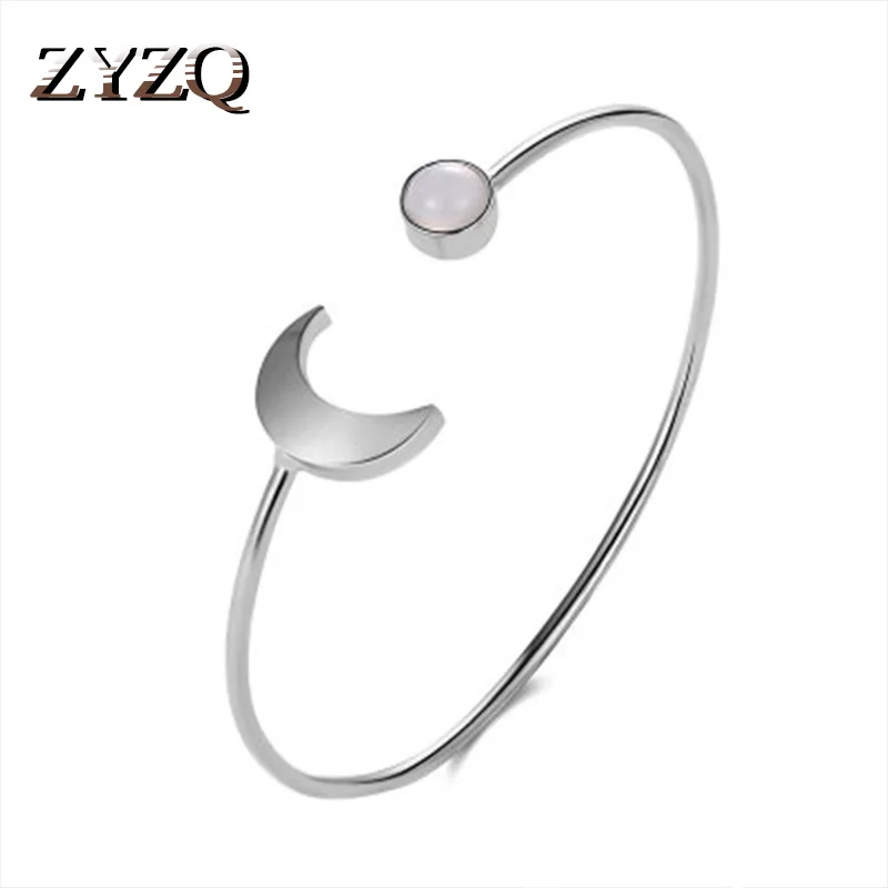 

ZYZQ Romantic Lovely Moon Shaped Adjustable Open Bangle For Women Birthday Gift Present For Women New Year's Gift Wholesale Lots