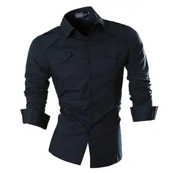 

Jeansian Men's Fashion Dress Casual Shirts Button Down Long Sleeve Slim Fit Designer 8001 Navy