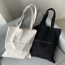 TREAT PEOPLE WITH KINDNESS Casual Bag Fashion Goodness Canvas Large Capacity Shopping Bag Harajuku Women's Shoulder Bag Handbag