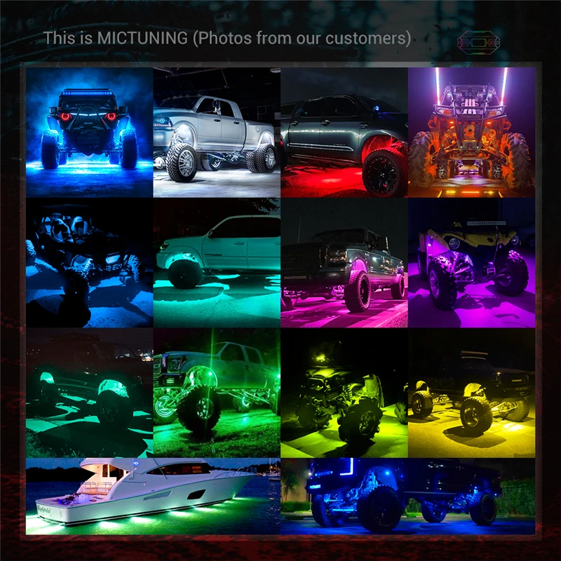 MICTUNING C1 8 Pods RGBW LED Rock Lights Remote Multicolor Underglow Neon Light Kit Wireless App Controller Music Mode