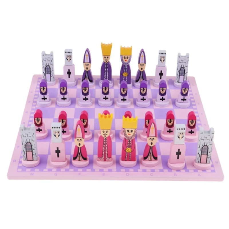 Travel Chess Set with Chess Board Educational Toys for Kids and Adults Pink