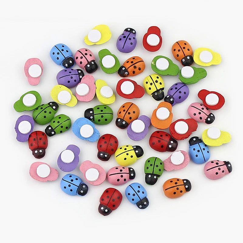 50/35/30/25/20pcs 5 Sizes Miniature Wooden Craft Garden Red Landscape Ladybug Decoration wooden diy and crafts wood ornaments ornament crafts miniature ornament miniature figurines wooden figurine crafts wood figurines