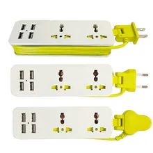  EU Power Strip With 4 USB Portable Extension Socket US UK Plug 1.5m Cable AC Power Travel Adapter USB Smart Phone Charger 