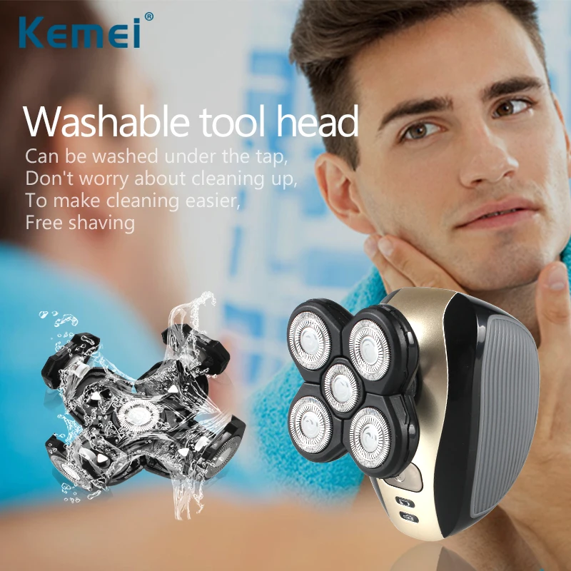 

Kemei Electric Shaver 5 Blade Heads Electric Shaving Rechargeable Razors Multi Function 5 in 1 Men Face Care Washable KM-1000