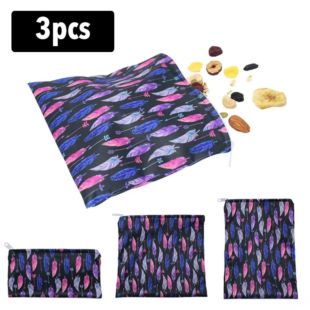 

3PCS Reusable Snack Bag Waterproof Bread Sandwich Bag Pouch for School Camping Work Travel