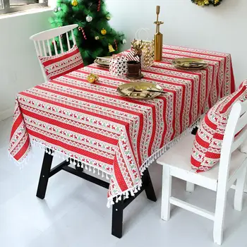 

Hot Sale Europe Christmas Tablecloth Red Small Elk Pattern Linen Cotton table cloth Wedding Banquet Washable Tablecover Textiles