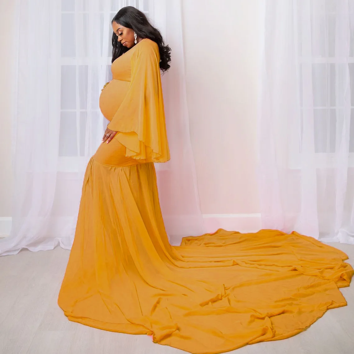 Maternity Dresses for Photo Shoot Pregnancy Baby Shower Vneck Long