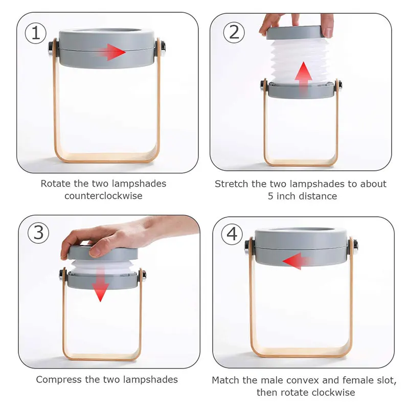 Светодиодный, складной, портативный, Ночной светильник, зарядка через usb, вспышка, светильник с регулируемой яркостью для чтения, Настольный светильник, водонепроницаемый, сенсорный переключатель, настольная лампа для спальни