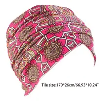 Женский индийский тюрбан, головной убор, мусульманский длинный хвост, головной шарф, цветной геометрический цветочный принт, африканская эластичная шапочка, кепка chemo