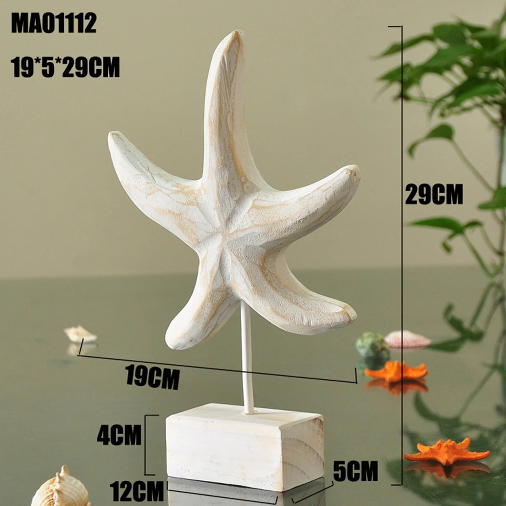 Mediterranean Style Wood Crafts Starfish Conch Hippocampus Wood Carving Marine Garden Decoration Ornaments Home Decoration