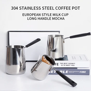 

350ML 304 stainless steel coffee pot, single handle hand flush pot, European style milk cup long handle Moka pot