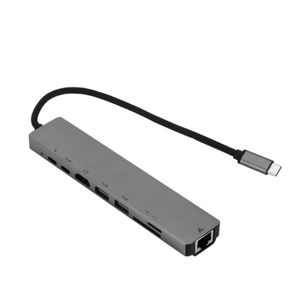 Type C концентратор USB C к HDMI RJ45 USB 3,0 порты USB 2,0 порт SD/TF карта Reade USB-C 8 в 1 для ноутбука MacBook Pro смартфон