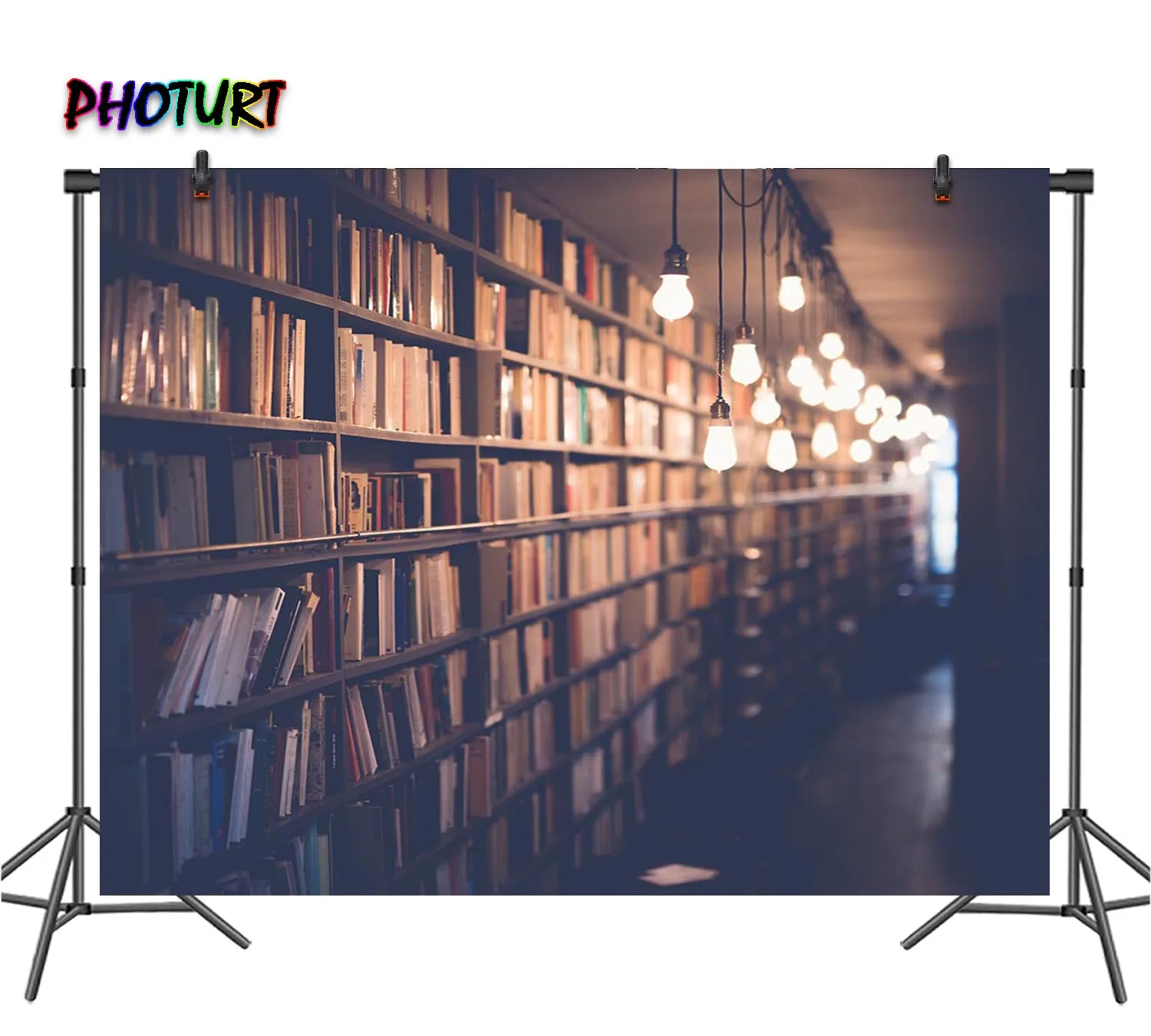 

PHOTURT Library Bookshelf Photography Backdrop Kids Birthday Room Decoration Background Book Vinyl Photo Banner Props