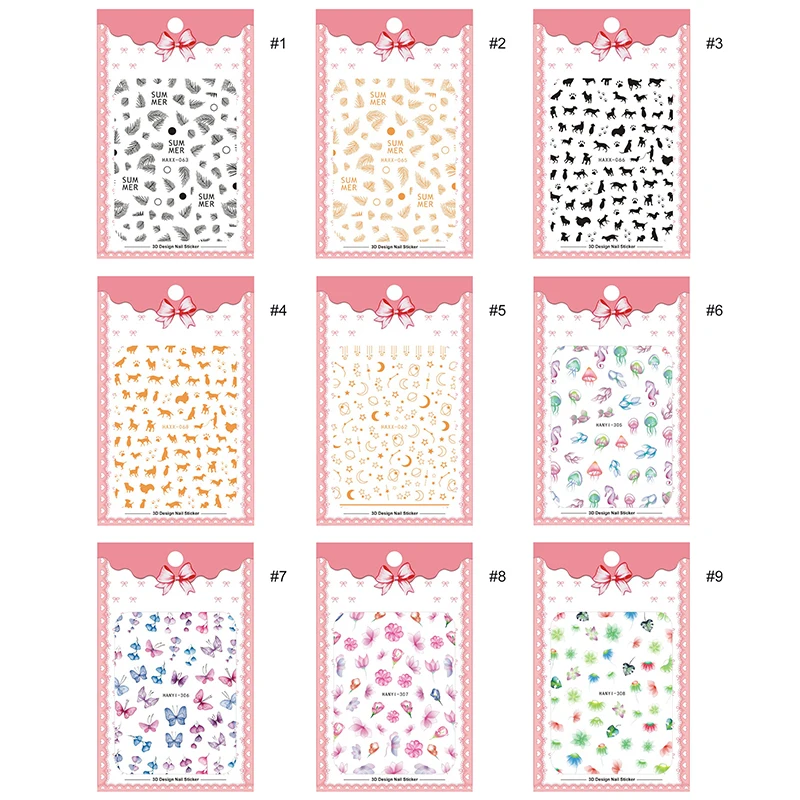 3D наклейки для ногтей цветы листья животные переводные наклейки с смешанными узорами, дизайн ногтей DIY Дизайн украшения для гель-лака
