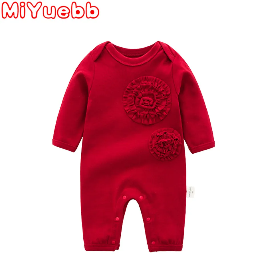 Baby Clothes Red O-Neck Wear A Hat Flower Pattern Romper Children'S Jumpsuit 2020 Spring And Autumn New |