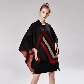 

2019 new ladies striped cashmere jacquard dyed imitation fluorescent shawl oversized thick large size cloak