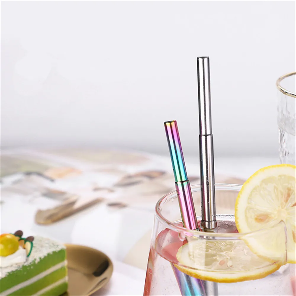 50pcs Foldable Straws Reusable Folding Drinking Straws Stainless Steel Metal Telescopic with Aluminum Case & Cleaning Brush