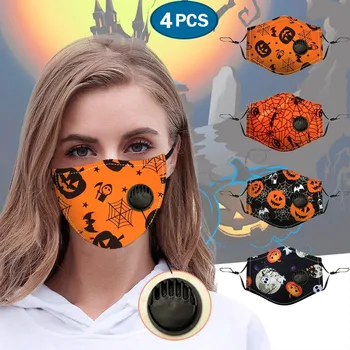 

4PCS Halloween Adult Protect Mask With Breather Reusable Mask Reusable Mask Cloth Mouth Mask Washable Face Mask
