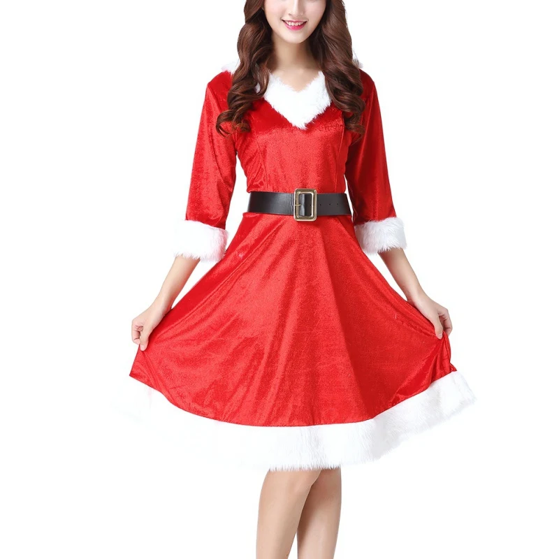 

New Red Christmas Costume Girls Sexy COS Dress Performance Party Cotton Clothing Christmas Adult Costumes