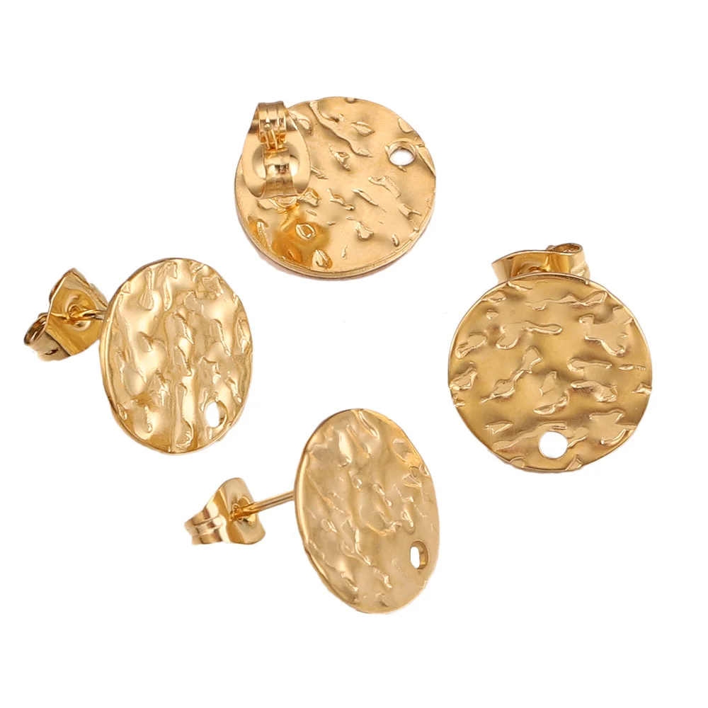 

10PC Embossing Made Stainless Steel Round Stud Earring Posts with Hole Gold Tone DIY Earrings Jewelry Making Supplies Wholesale