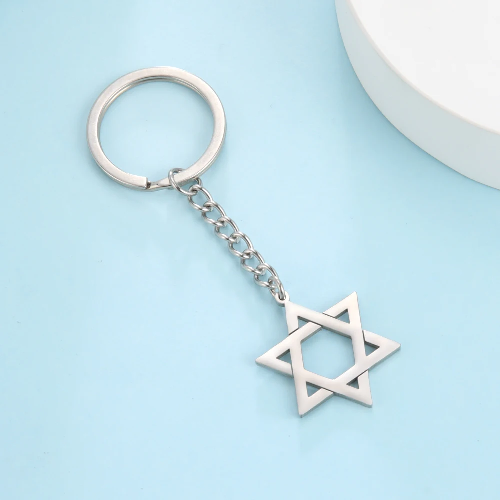 LIKGREAT Star of David Stainless Steel Keychain Israel Jewish Hexagram Amulet Jewelry Trend Women Men Keyring Wholesale | Украшения и