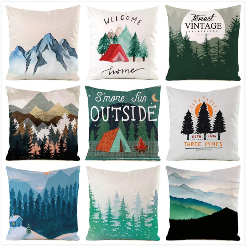 

45cm*45cm **Pine Trees** Inimitated Silk Fabric Throw Pillow Covers Couch Cushion Cover Home Decorative Pillows Pillow Case