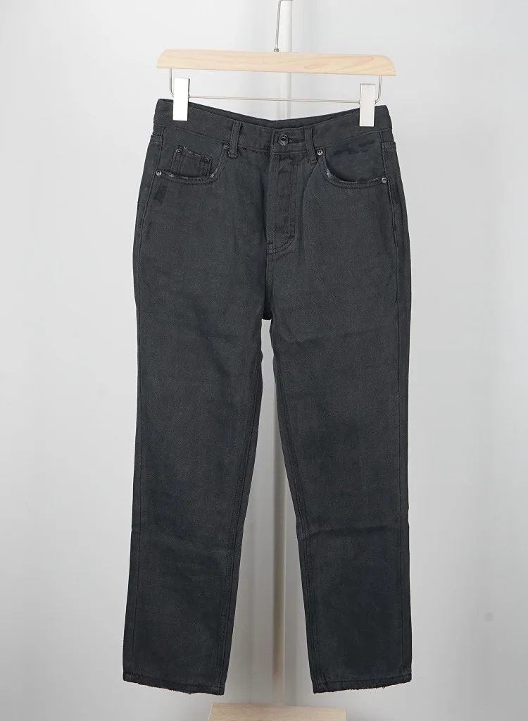 Женские модные темно-серые джинсовые джинсы с высокой талией и рваной деталью-женские длинные прямые брюки - Цвет: Темно-серый