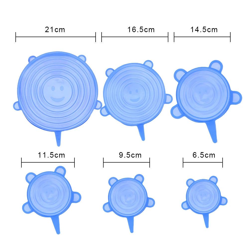 6 шт Силиконовые эластичные крышки, сохраняющие свежесть, многоразовые крышки для чаши, кастрюли, кулинарные кухонные принадлежности
