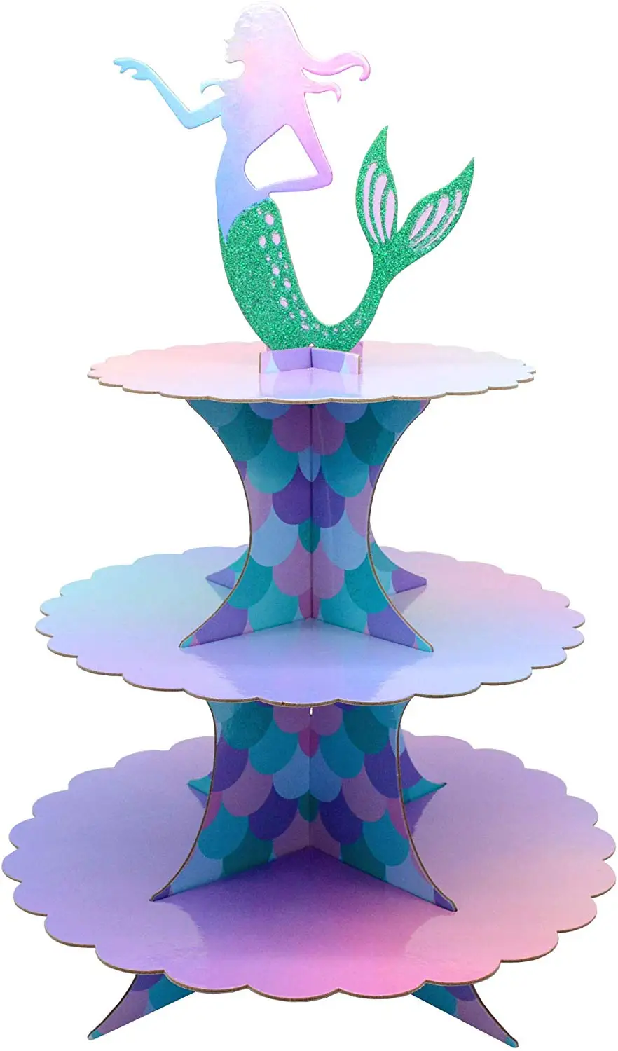 Mermaid Party 3-tier Paper Cake Stand Baby Shower Girl 1st Birthday Decoration Cupcake Under the sea Wedding decor | Дом и сад