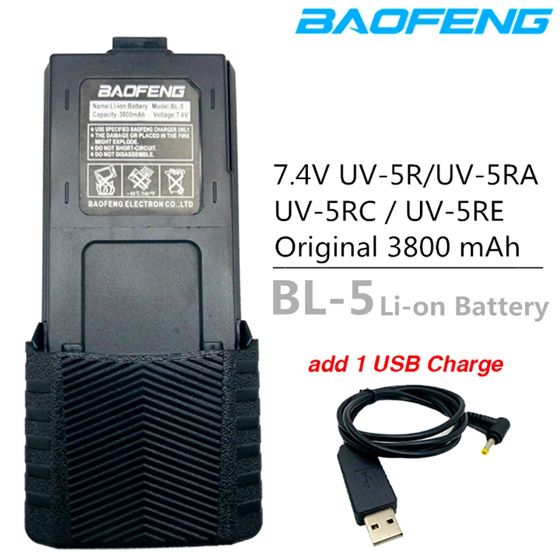   BL-5 Baofeng UV-5R 배터리 충전기 케이블, USB 케이블, BF-F8 uv 5r uv5r UV-5RE UV-5RA 5RB 5RL F8 +, 3800mAh, 정품 