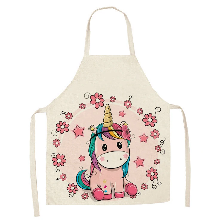 1Pcs Kitchen Apron Cartoon Unicorn Music Printed Sleeveless Cotton Linen Aprons for Men Women Home Cleaning Tools 55*68cm