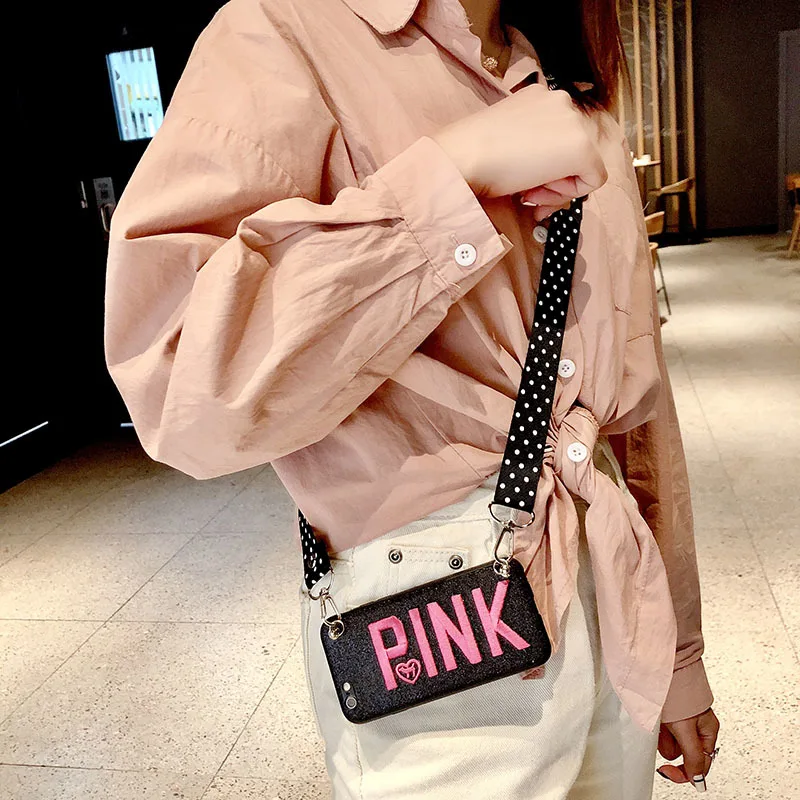 OnePlant Роскошный Розовый Блестящий кожаный чехол с вышивкой для iphone 7 8 6s Plus, модный волнистый ремешок для iphone XR XS Max чехол