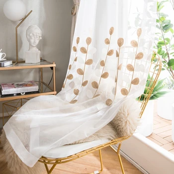 

Window Curtains Twin leaves Embroidered White Tulle for Living room Bedroom Caramel Colour Cotton Linen Blackout Drapes AD197D3