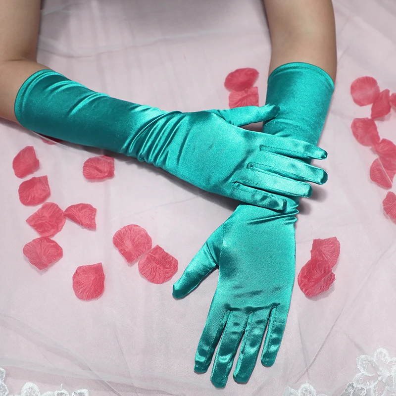 digestión Honorable empleo Guantes de satén verde azulado elásticos brillantes para mujer, guantes  largos de dedo completo para fiesta de noche, boda, Charm|Guantes de novia|  - AliExpress