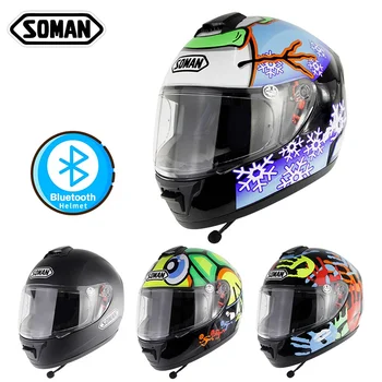 

Soman Bluetooth Motorcycle Helmet Capacete Full Face casco moto Dual Visor Custom Scooter Helmets With Bluetooth headset SM962
