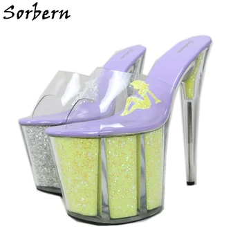 

Sorbern Fashion Sequins Slipper Women Perspex Heels 8 Inch Slip On Summer Shoes Platform Slides Ladies Women Shoes Size 12