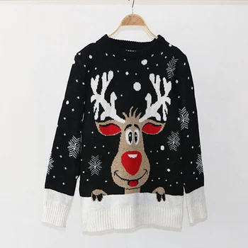 

Christmas Sweater Women's Loose Large Size Long Sleeve Fawn Pullover Knitted Base Coat Fashion Winter Warm Sweater For Women