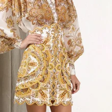 Женская юбка, кружевная, с принтом, лето, новая, веерообразная, с принтом, волновой подол, с узором, юбка для женщин, юбка, английский стиль