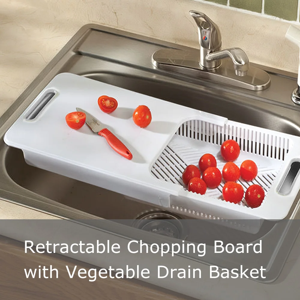 

Kitchen Chopping Board With Drain Basket Fruit Vegetable Chopping Block Retractable Cutting Board Multi-function Kitchen Gadget