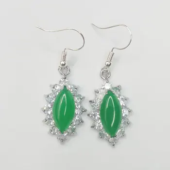 

Fashion 925 silver inlaid green natural jade earrings ladies jewelry gift